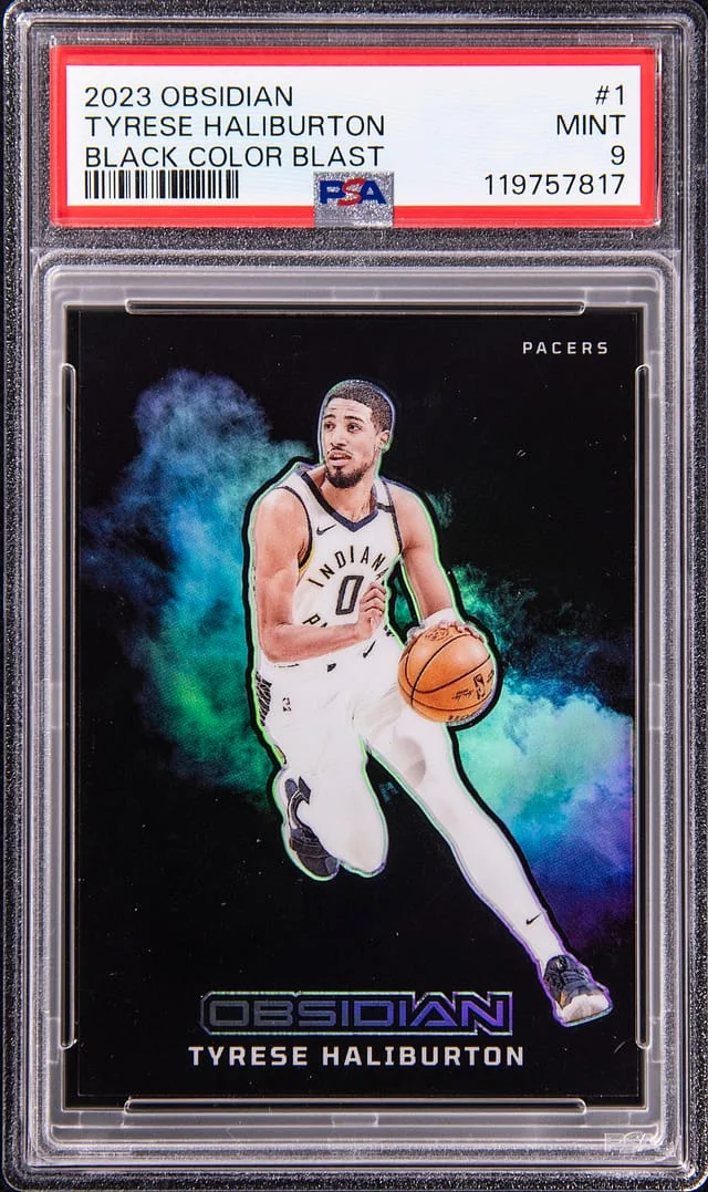 2023-24 Panini Obsidian Tyrese Haliburton Black Color Blast #1 card image