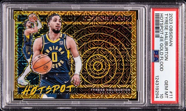 2023-24 Panini Obsidian Tyrese Haliburton Hotspot Electric Etch Gold Flood #11 card image