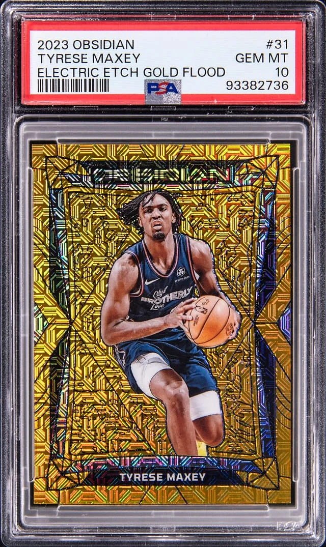 2023-24 Panini Obsidian Tyrese Maxey Electric Etch Gold Flood #31 card image