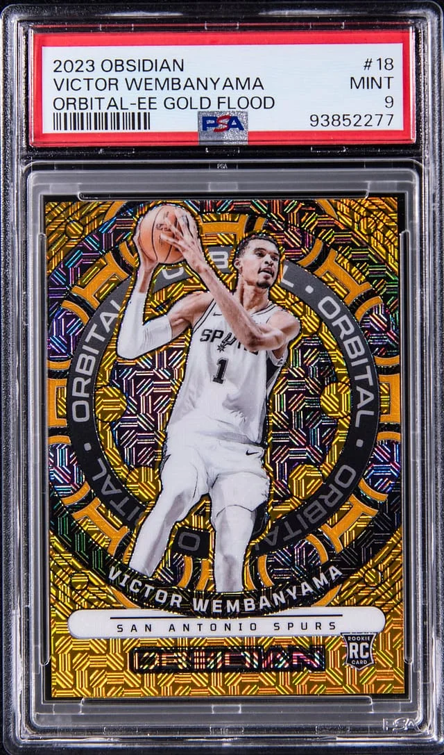 2023-24 Panini Obsidian Victor Wembanyama Orbital-EE Gold Flood #18 card image