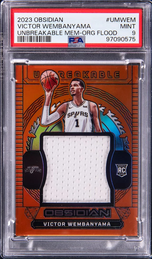 2023-24 Panini Obsidian Victor Wembanyama Unbreakable Memorabilia Orange Flood #UM-WEM card image
