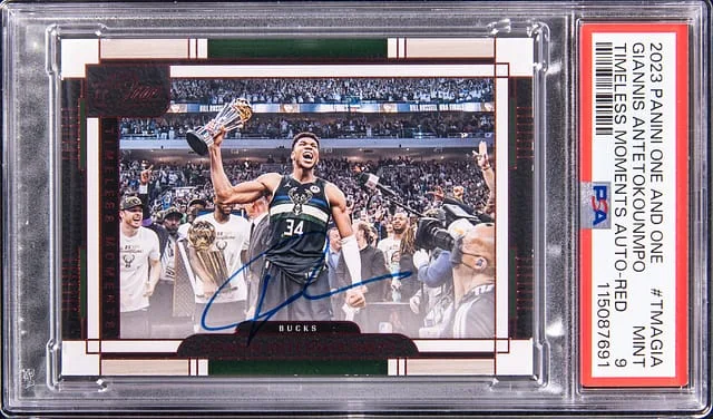 2023-24 Panini One and One Giannis Antetokounmpo Timeless Moments Autograph Red #TMA-GIA card image