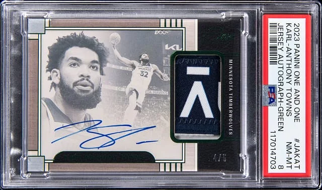 2023-24 Panini One and One Karl Anthony Towns Jersey Autograph Green #JAKAT card image