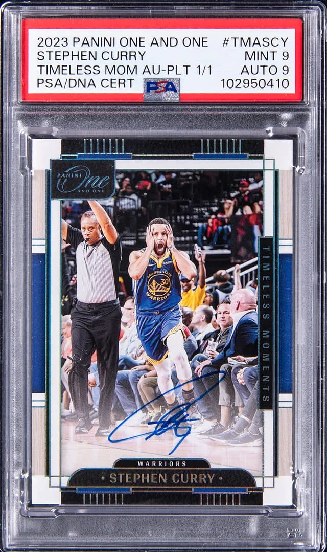 2023-24 Panini One and One Stephen Curry Timeless Moments Autograph Platinum #TMA-SCY card image