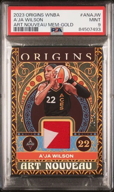 2023-24 Panini Origins A'Ja Wilson WNBA Art Nouveau Memorabilia Gold #ANA-JW card image