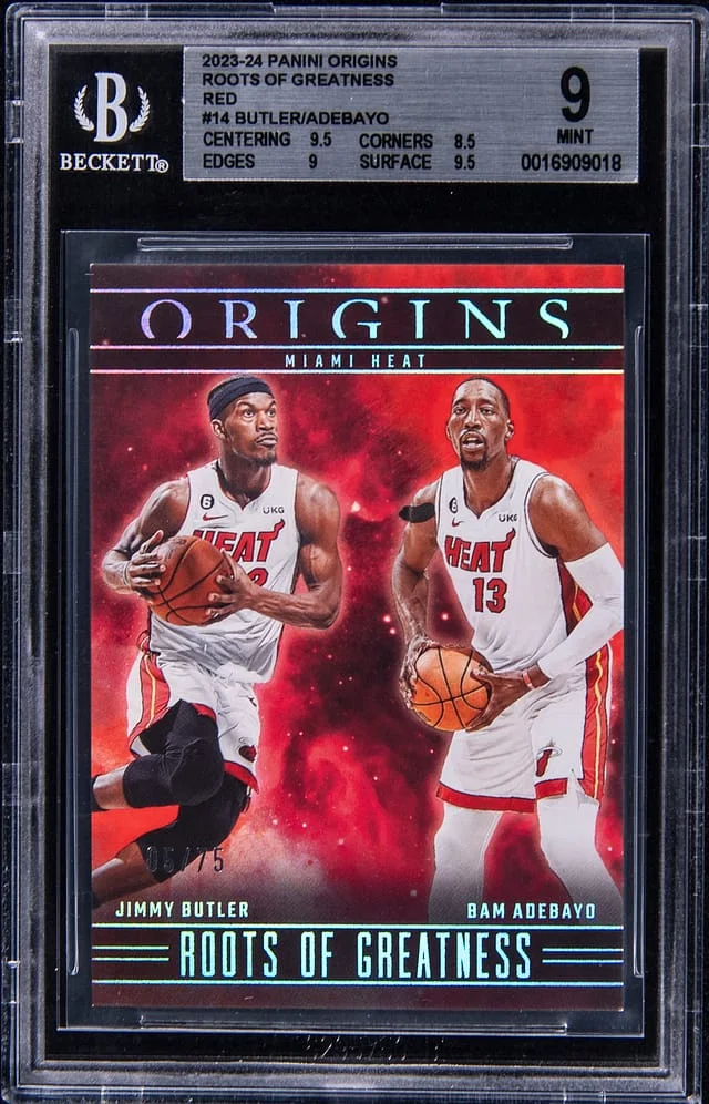 2023-24 Panini Origins Jimmy Butler, Bam Adebayo Roots of Greatness Red #14 card image