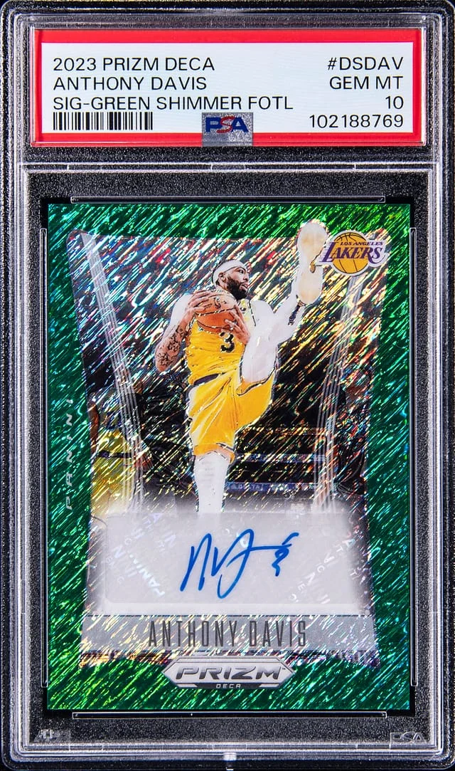 2023-24 Panini Prizm Anthony Davis Deca Signatures Green Shimmer FOTL #DS-DAV card image