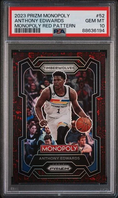 2023-24 Panini Prizm Anthony Edwards Monopoly Gold Millionaire Shimmer #52 card image