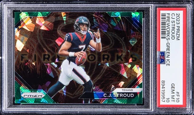 2023-24 Panini Prizm CJ Stroud Fireworks Green Ice #F10 card image