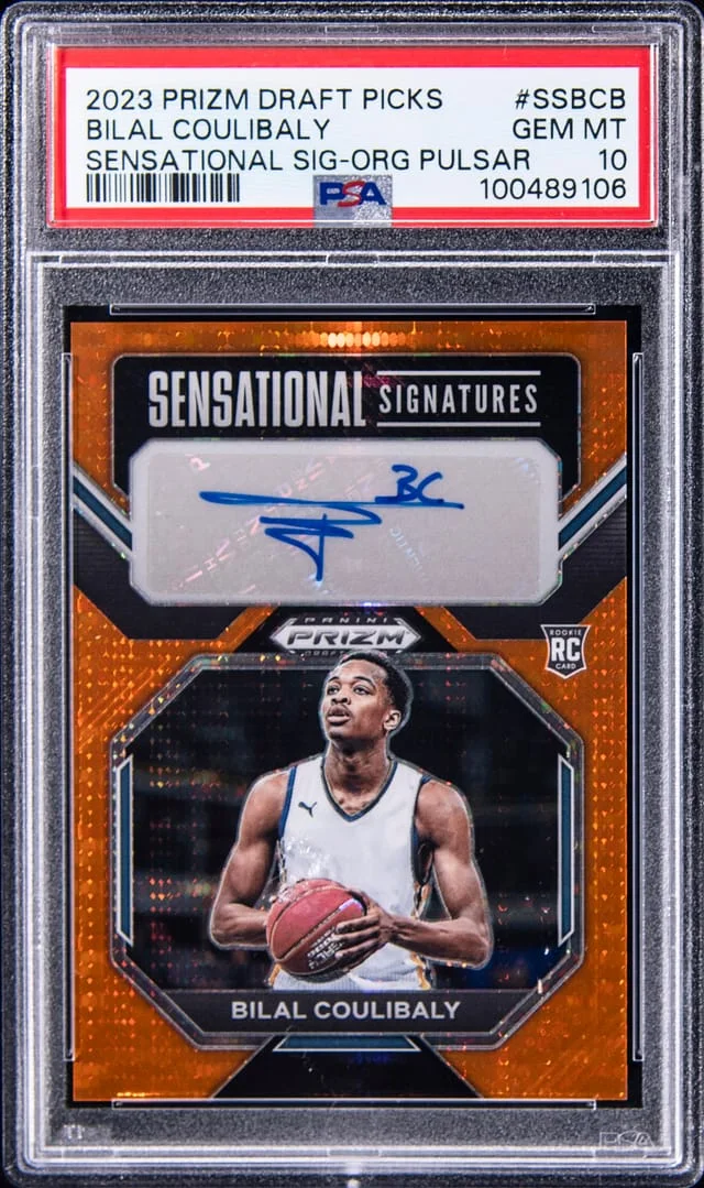 2023-24 Panini Prizm Draft Picks Bilal Coulibaly Sensational Signature Orange Pulsar #SS-BCB card image