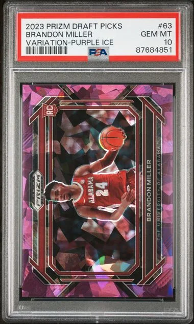 2023-24 Panini Prizm Draft Picks Brandon Miller Blue/Yellow/Green Choice #63 card image