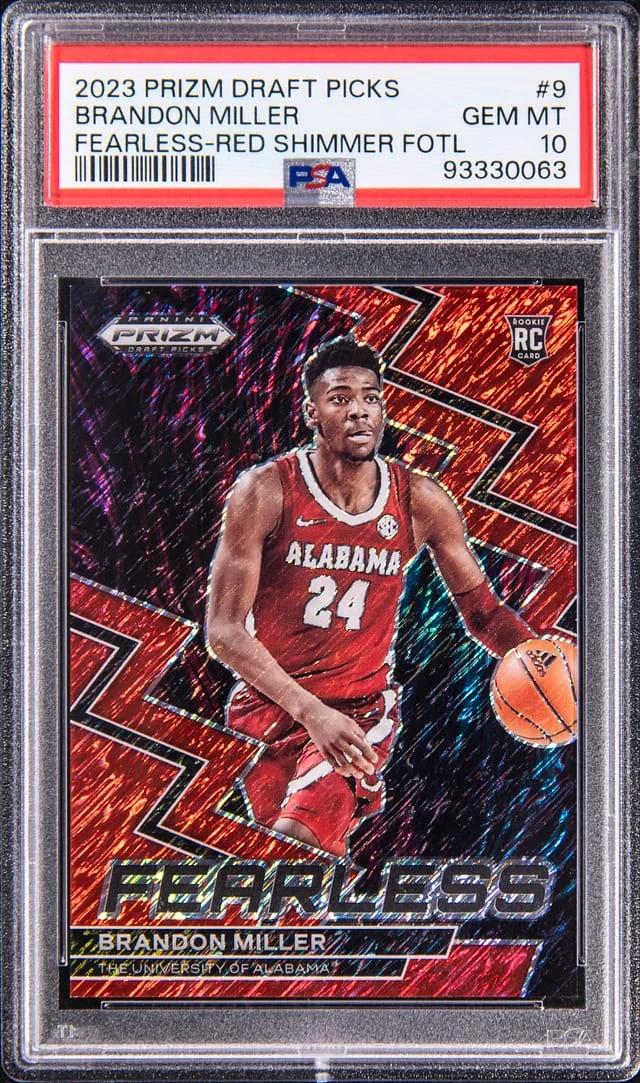 2023-24 Panini Prizm Draft Picks Brandon Miller Fearless Red Shimmer FOTL #9 card image