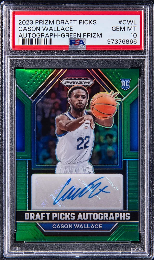 2023-24 Panini Prizm Draft Picks Cason Wallace Autograph Green Prizm #DPA-CWL card image