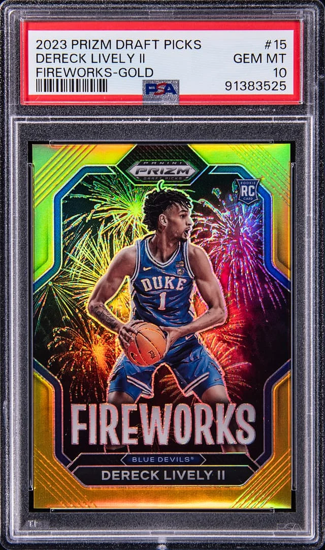 2023-24 Panini Prizm Draft Picks Dereck Lively II Fireworks Gold #15 card image