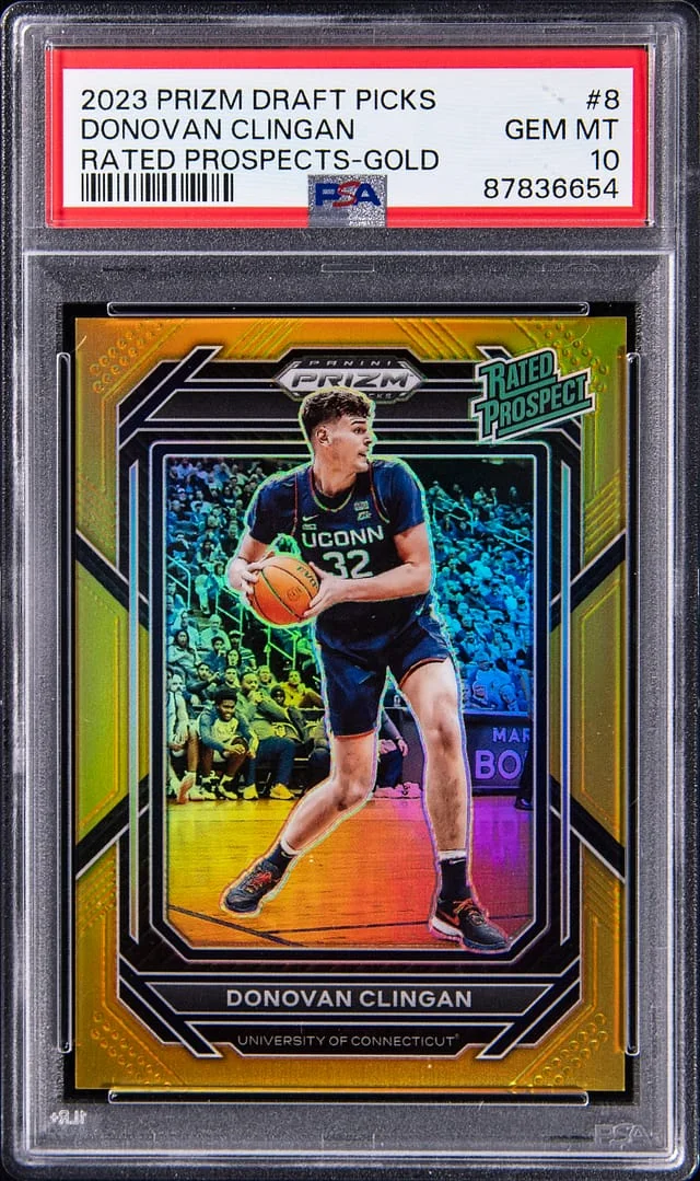 2023-24 Panini Prizm Draft Picks Donovan Clingan Rated Prospects Gold Prizm #8 card image