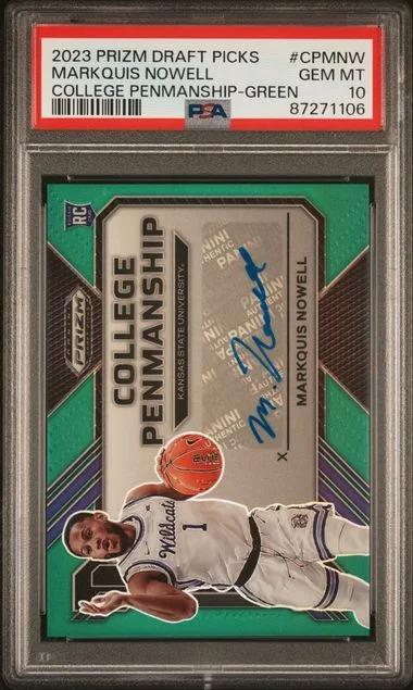 2023-24 Panini Prizm Draft Picks Markquis Nowell College Penmanship Green #CPMNW card image