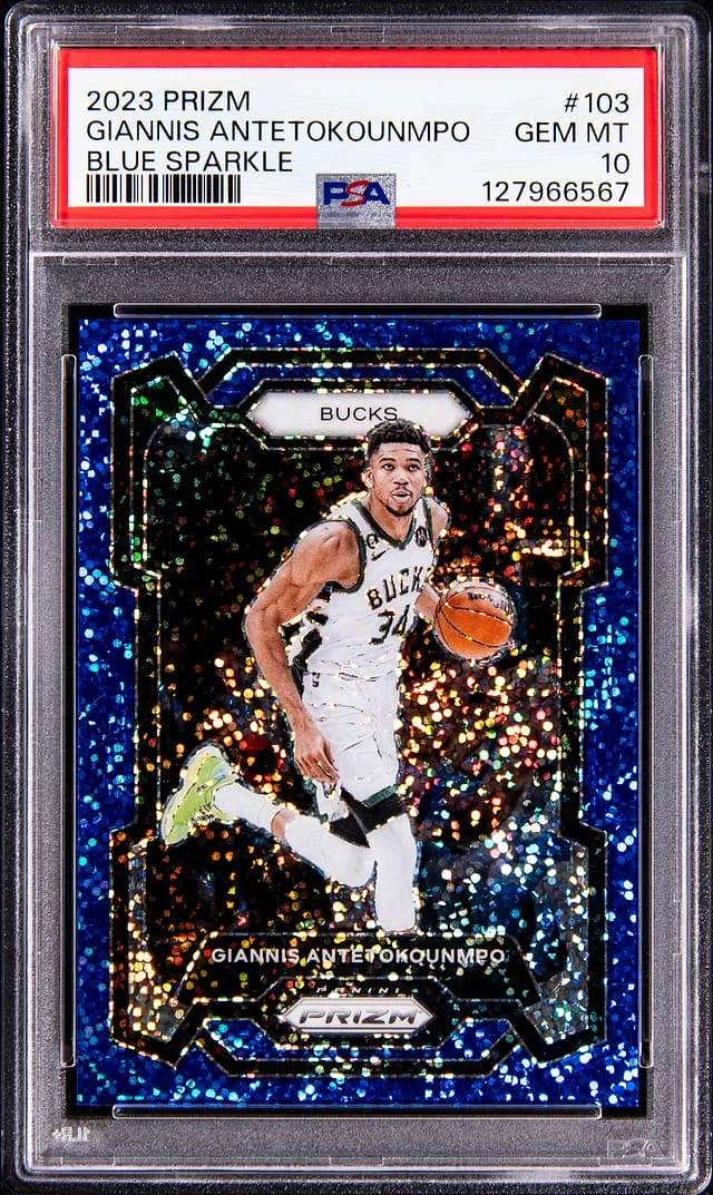 2023-24 Panini Prizm Giannis Antetokounmpo Blue Sparkle #103 card image