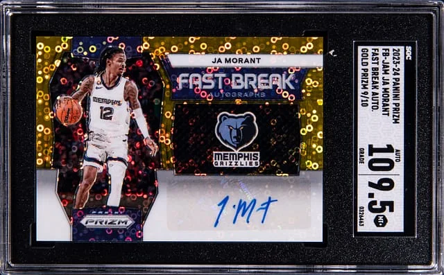 2023-24 Panini Prizm Ja Morant Fast Break Autograph Gold #FB-JAM card image