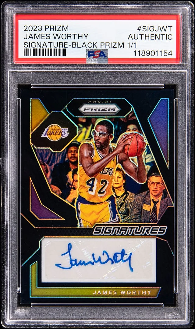 2023-24 Panini Prizm James Worthy Signature Black Prizm #SIG-JWT card image