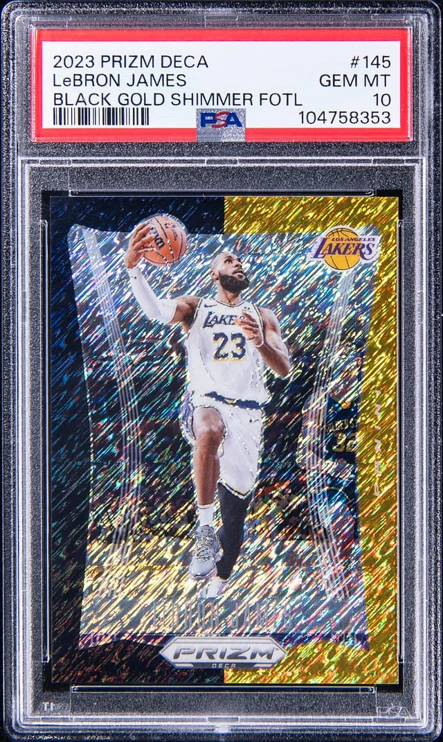 2023-24 Panini Prizm LeBron James Deca Gold Prizm #145 card image