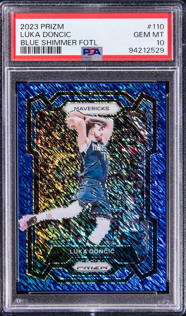 2023-24 Panini Prizm Luka Doncic Green Shimmer FOTL #110 card image