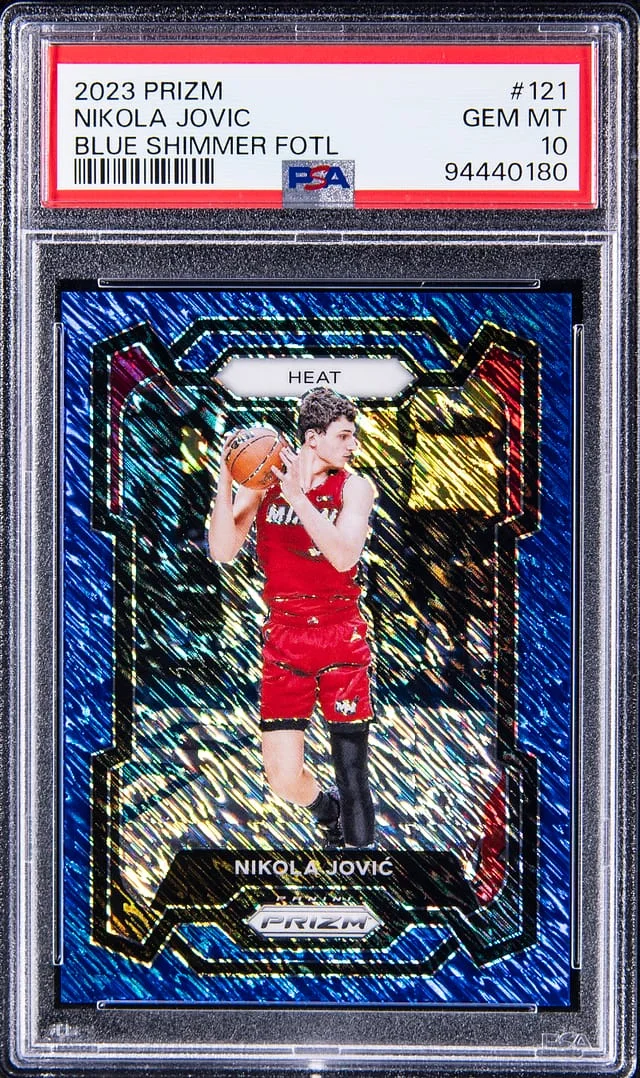 2023-24 Panini Prizm Nikola Jovic Blue Shimmer FOTL #121 card image
