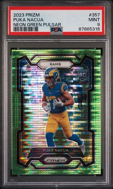 2023-24 Panini Prizm Puka Nacua Neon Green Pulsar #357 card image