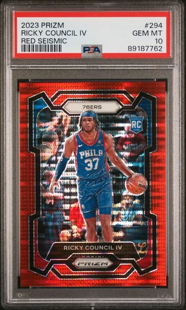 2023-24 Panini Prizm Ricky Council IV Red Seismic #294 card image
