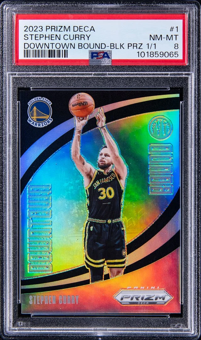 2023-24 Panini Prizm Stephen Curry Deca Downtown Bound Black Prizm #1 card image
