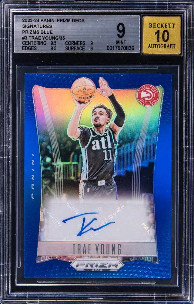 2023-24 Panini Prizm Trea Young Deca Signatures Prizms Blue #DS-TRA card image