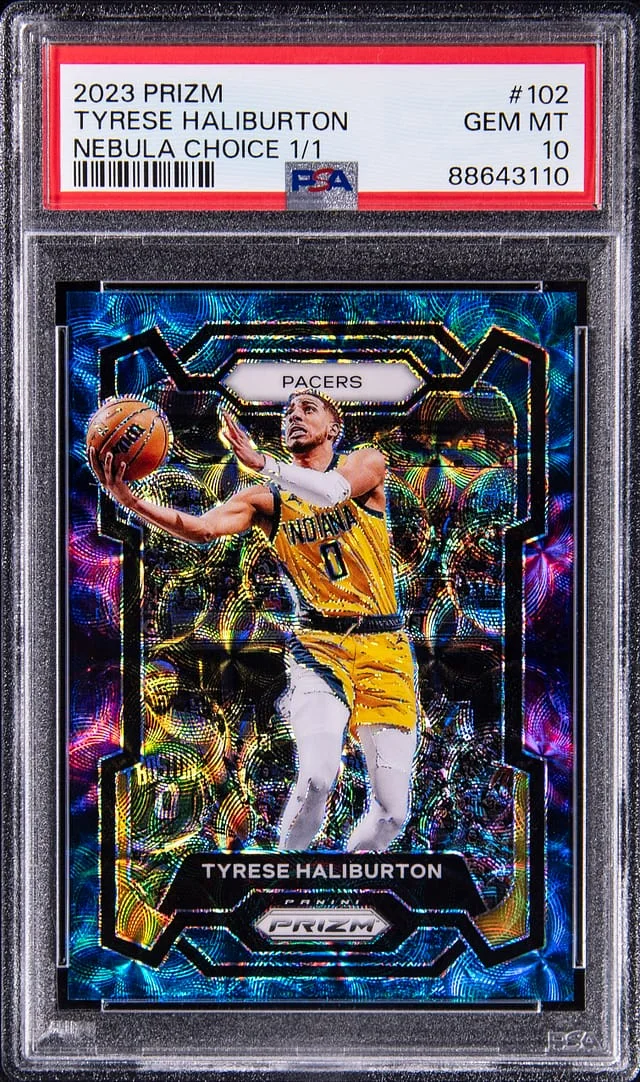 2023-24 Panini Prizm Tyrese Haliburton Nebula Choice Prizm #102 card image