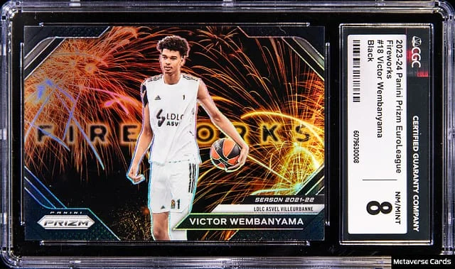 2023-24 Panini Prizm Victor Wembanyama EuroLeague Fireworks Black Prizm #18 card image