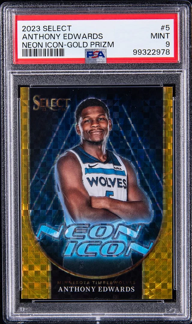 2023-24 Panini Select Anthony Edwards Neon Icon Gold Prizm #5 card image