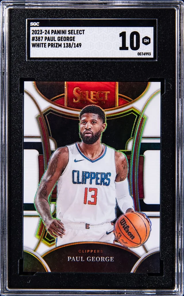 2023-24 Panini Select Paul George White Prizm #387 card image