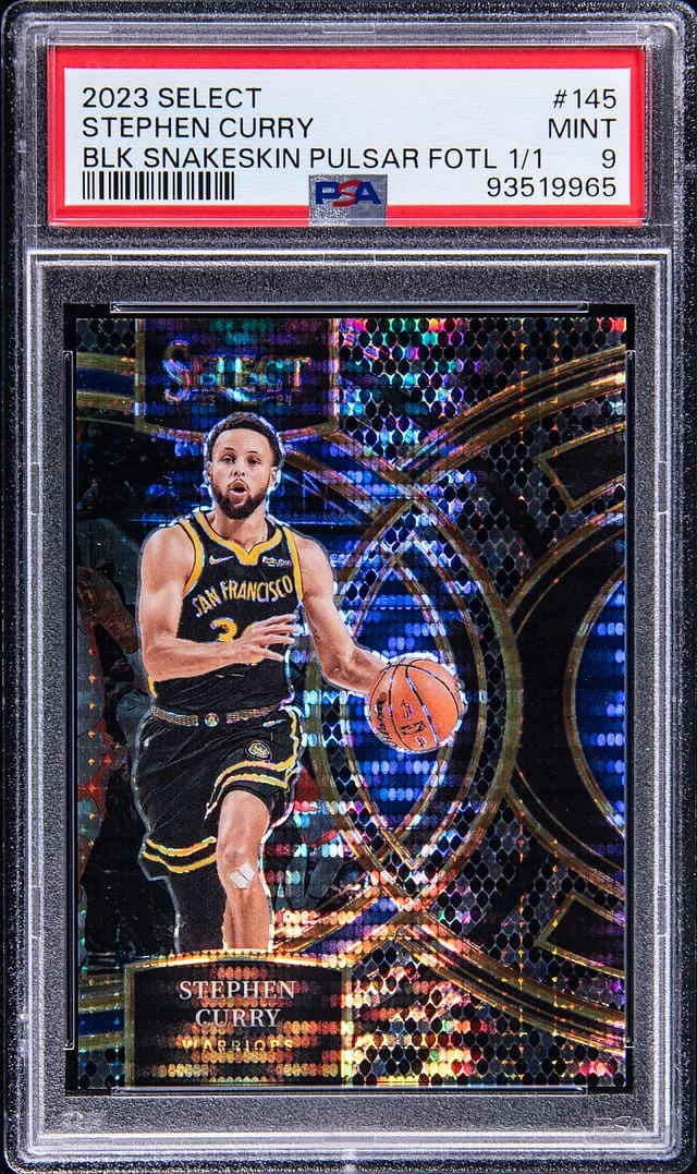 2023-24 Panini Select Stephen Curry Black Snakeskin Pulsar FOTL #145 card image