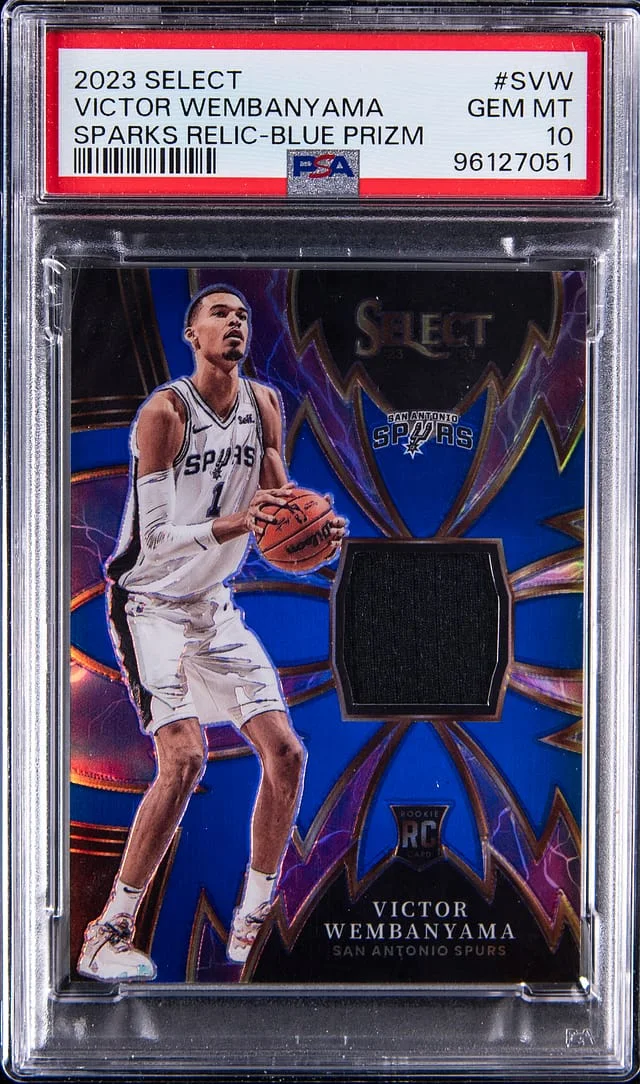 2023-24 Panini Select Victor Wembanyama Sparks Relic Blue Prizm #S-VW card image