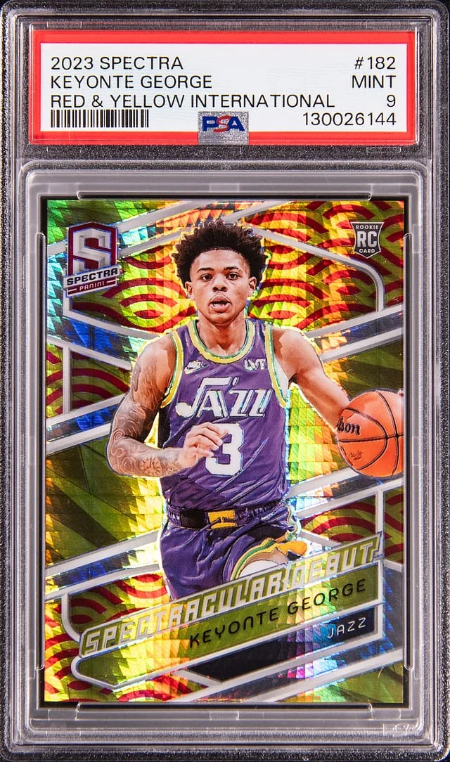 2023-24 Panini Spectra Keyonte George Red and Yellow International #182 card image