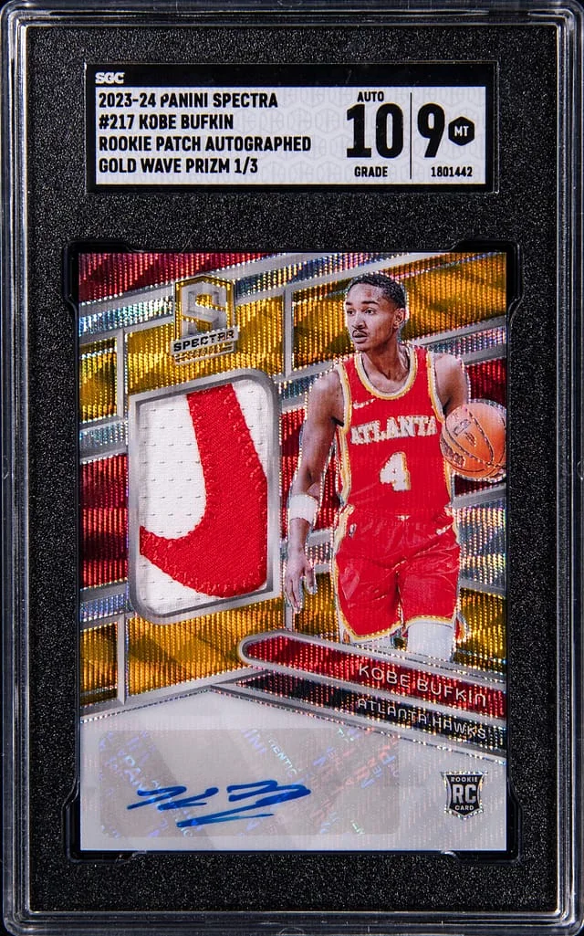 2023-24 Panini Spectra Kobe Bufkin Nike Swoosh Patch Autograph Gold Wave Prizm #217 card image