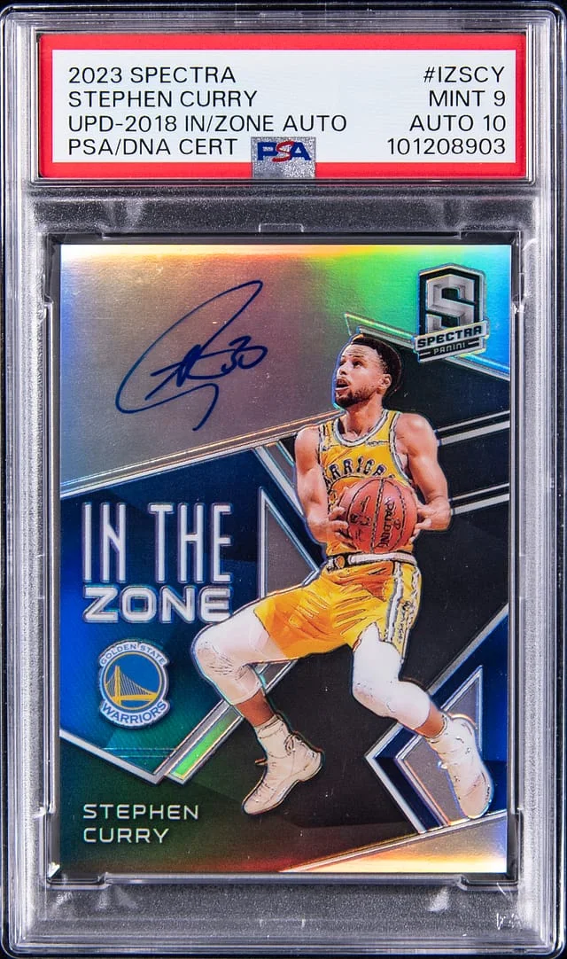 2023-24 Panini Spectra Stephen Curry Update 2018 In The Zone Autograph #IZ-SCY card image