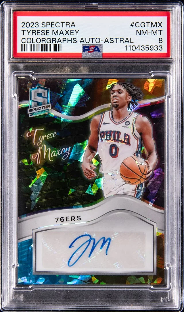 2023-24 Panini Spectra Tyrese Maxey Colorgraphs Autograph Astral #CGTMX card image