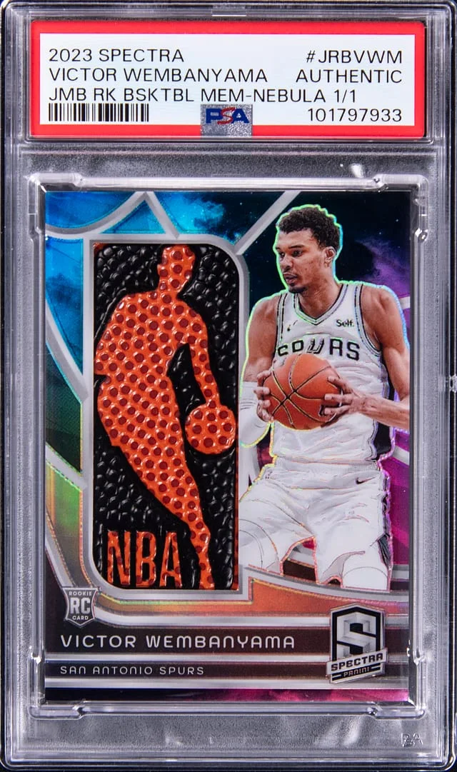 2023-24 Panini Spectra Victor Wembanyama Logoman Jumbo Basketballs Memorabilia Nebula #JRB-VWM card image