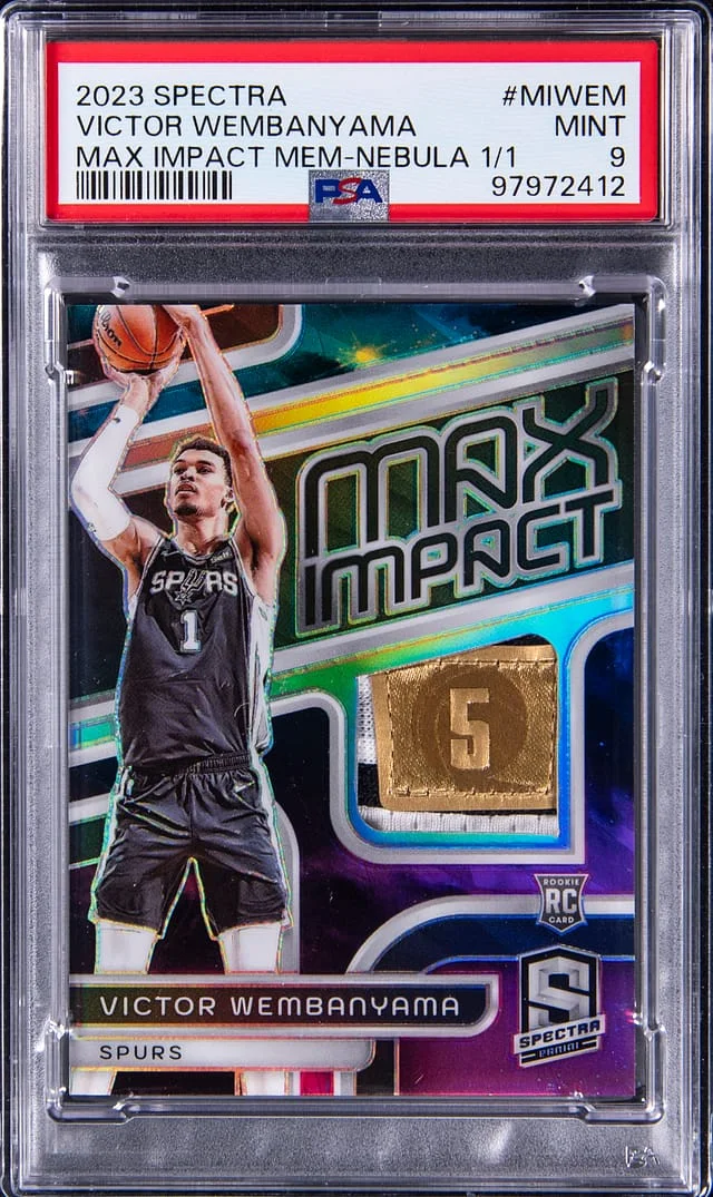 2023-24 Panini Spectra Victor Wembanyama Max Impact Memorabilia Nebula Prizm #MI-WEM card image