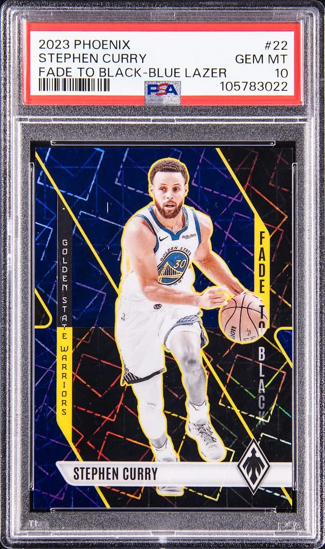 2023-24 Panini Stephen Curry Phoenix Fade To Black Blue Lazer #22 card image
