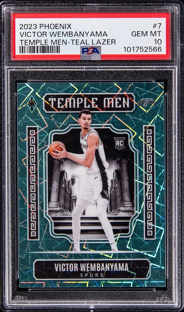 2023-24 Panini Victor Wembanyama Phoenix Temple Men Teal Lazer #7 card image