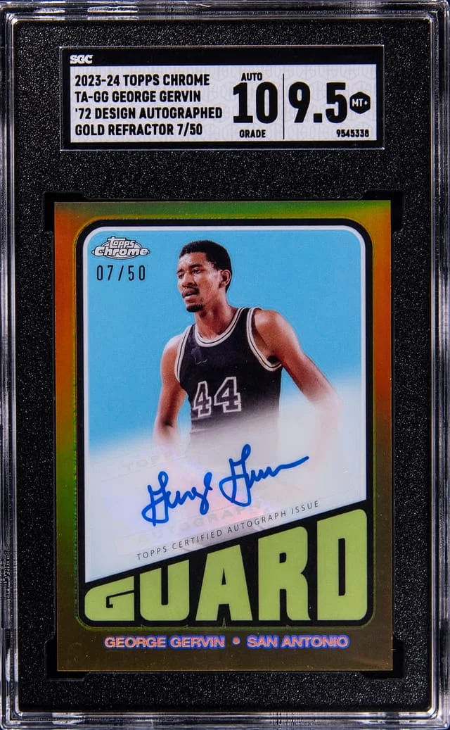 2023-24 Topps Chrome George Gervin 72 Design Autographed Gold Refractor #TA-GG card image