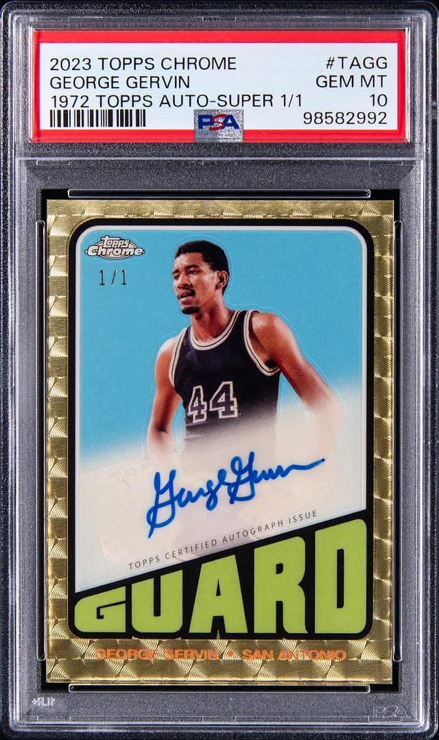 2023-24 Topps Chrome George Gervin 72 Topps Autograph SuperFractor #TAGG card image