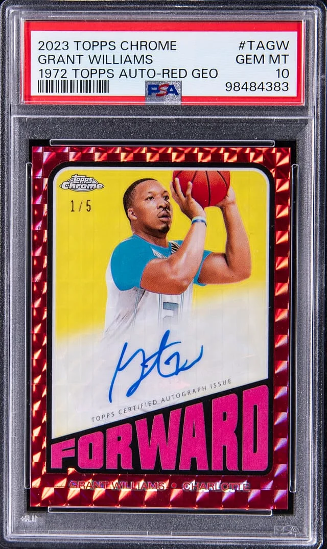 2023-24 Topps Chrome Grant Williams 1972 Topps Autograph Red Geometric #TA-GW card image