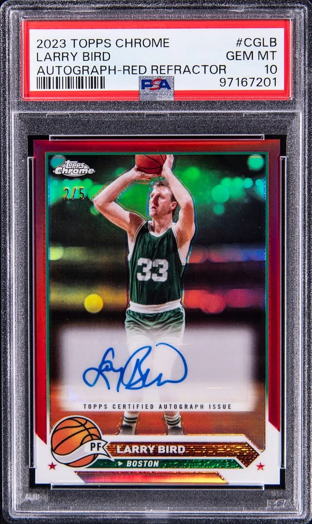 2023-24 Topps Chrome Larry Bird Autograph-Red Refractor #CGLB card image