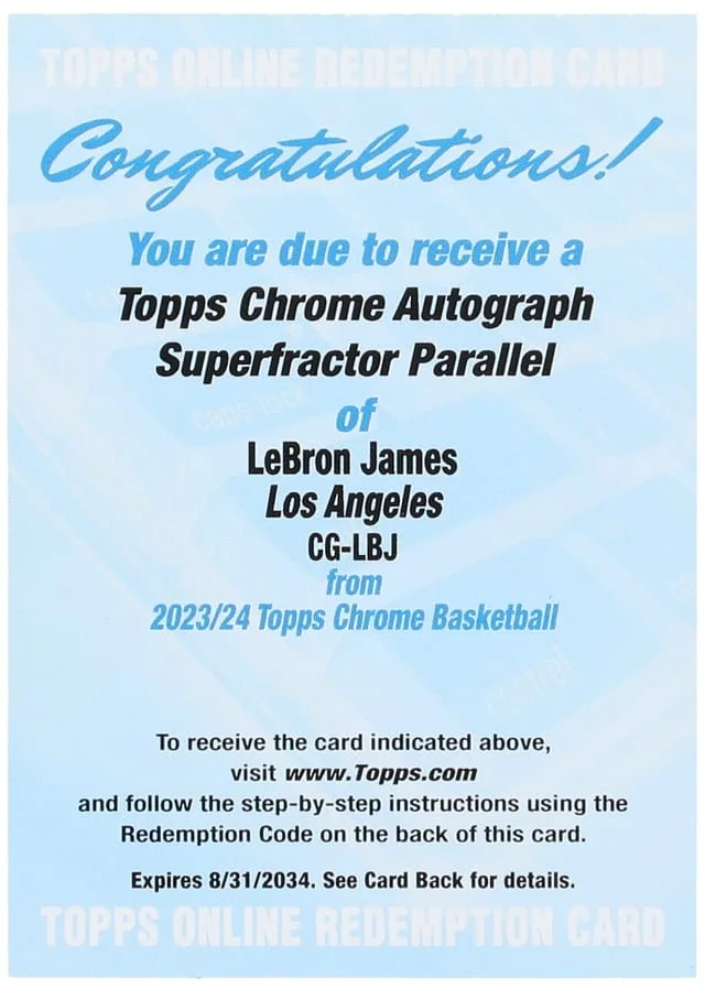 2023-24 Topps Chrome LeBron James Redemption Autographs SuperFractor #CG-LBJ card image