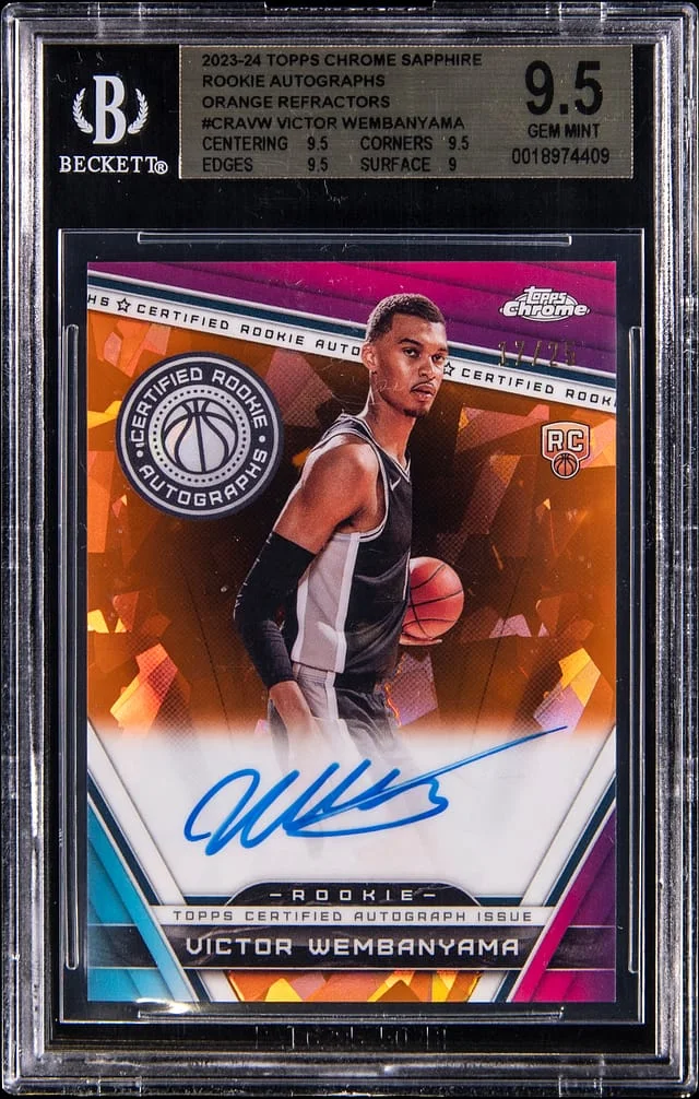 2023-24 Topps Chrome Sapphire Edition Victor Wembanyama Autographs Orange Refractor #CRA-VW card image